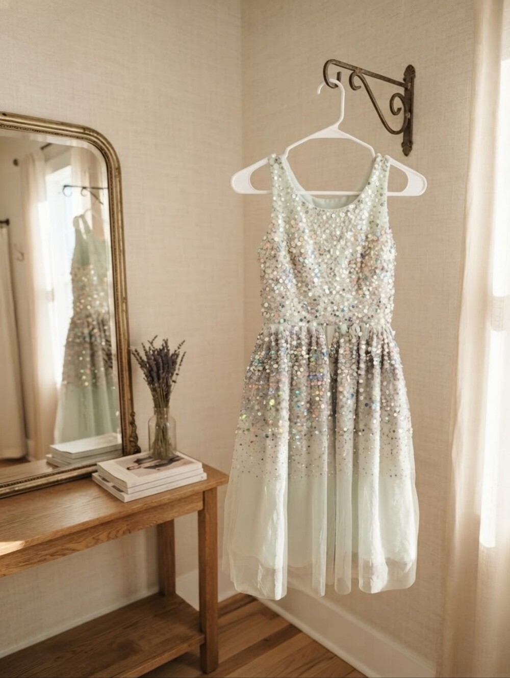 H&M Sequin Tulle Girls' Party Dress in Light Mint